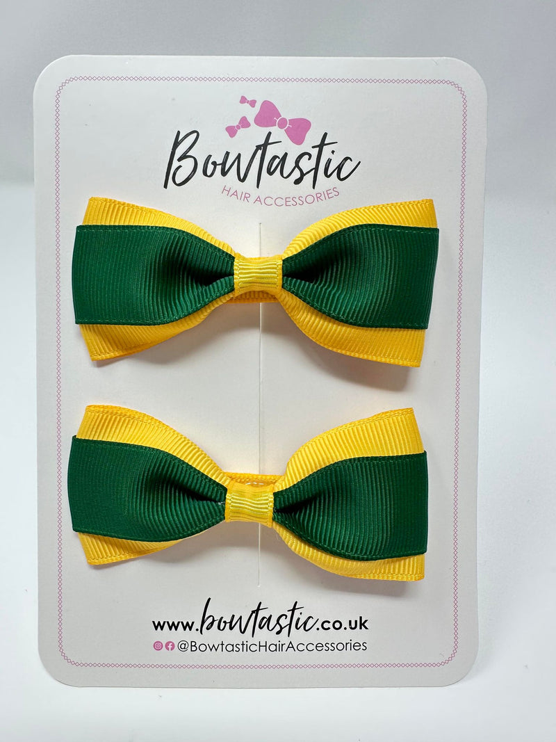 3 Inch Thin Tuxedo Bows - Forest Green & Yellow Gold - 2 Pack