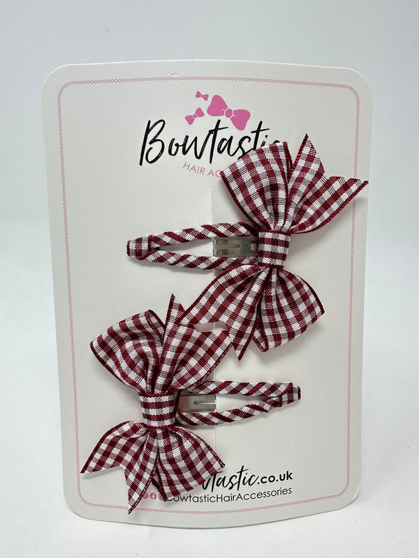 2 Inch Snap Clips - Burgundy Gingham - 2 Pack