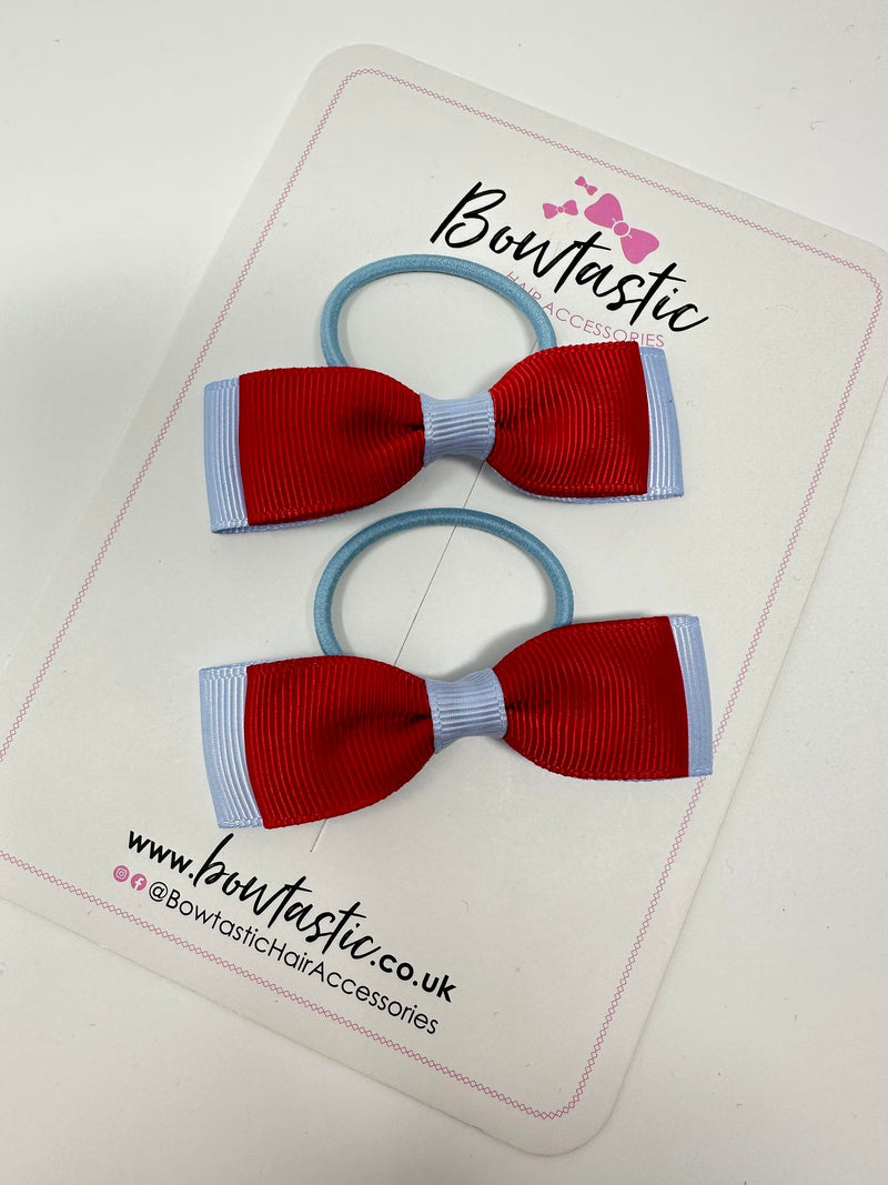 2.5 Inch Thin Style Bows Thin Elastic - Red & Bluebell - 2 Pack