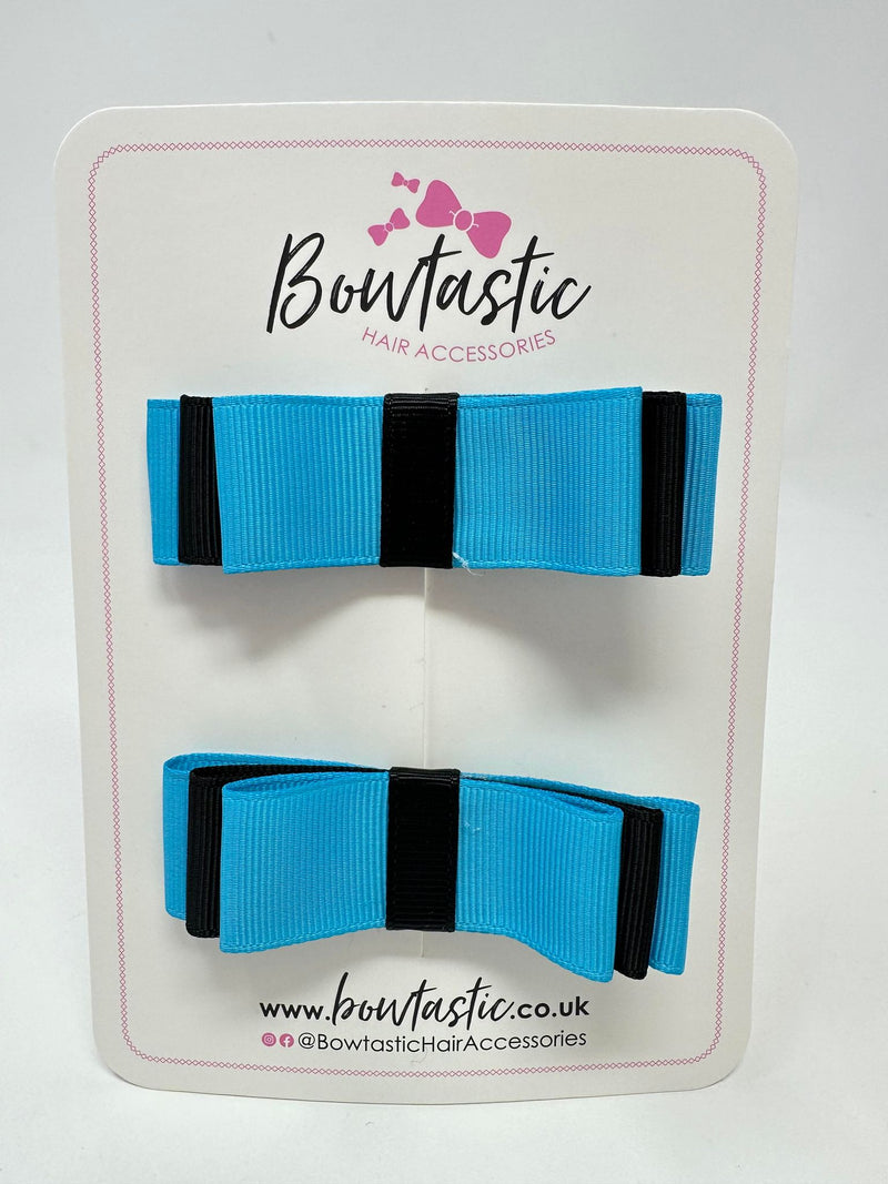 3 Inch Slide Bows - Turquoise & Black - 2 Pack