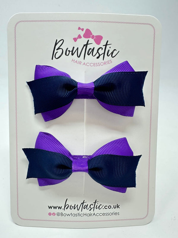 2.75 Inch 2 Layer Tuxedo Bow - Purple & Navy - 2 Pack