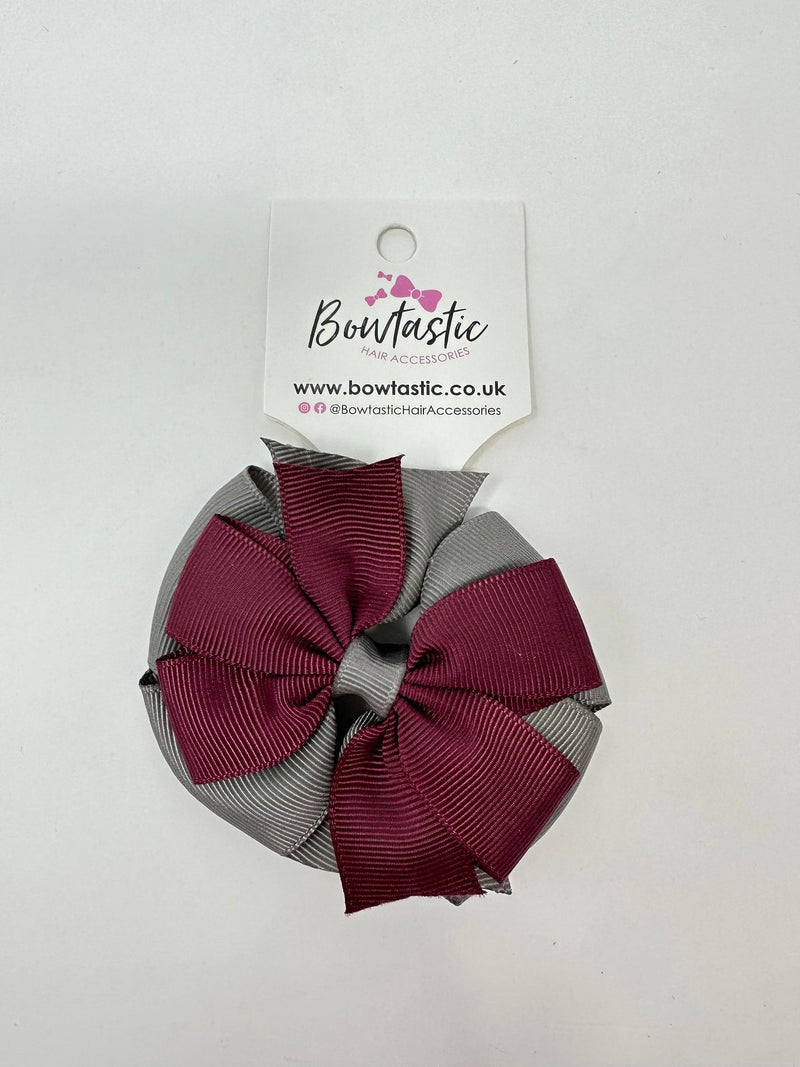 3 Inch Double Pinwheel Thin Elastic - Burgundy & Metal Grey