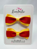 3 Inch Thin Tuxedo Bows - Red & Yellow Gold - 2 Pack