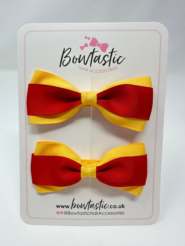 3 Inch Thin Tuxedo Bows - Red & Yellow Gold - 2 Pack