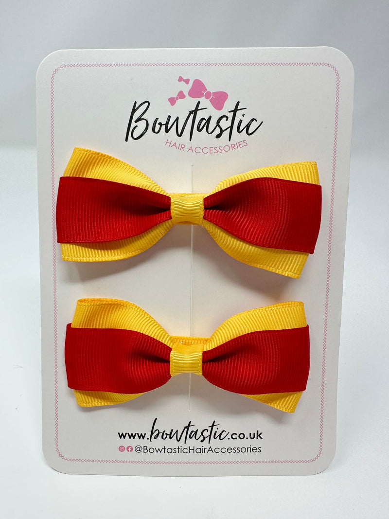 3 Inch Thin Tuxedo Bows - Red & Yellow Gold - 2 Pack