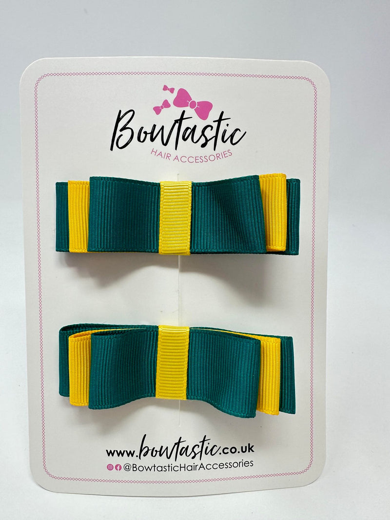 3 Inch Slide Bows - Jade Green & Yellow Gold - 2 Pack