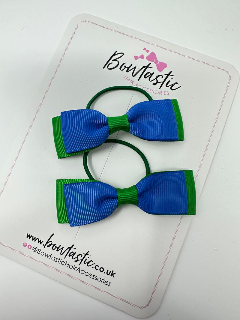 2.5 Inch Thin Style Bows Thin Elastic - Emerald Green & Royal Blue - 2 Pack