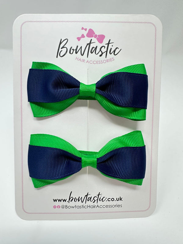 3 Inch Thin Tuxedo Bows - Emerald Green & Navy - 2 Pack