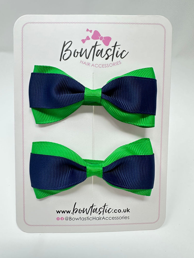 3 Inch Thin Tuxedo Bows - Emerald Green & Navy - 2 Pack