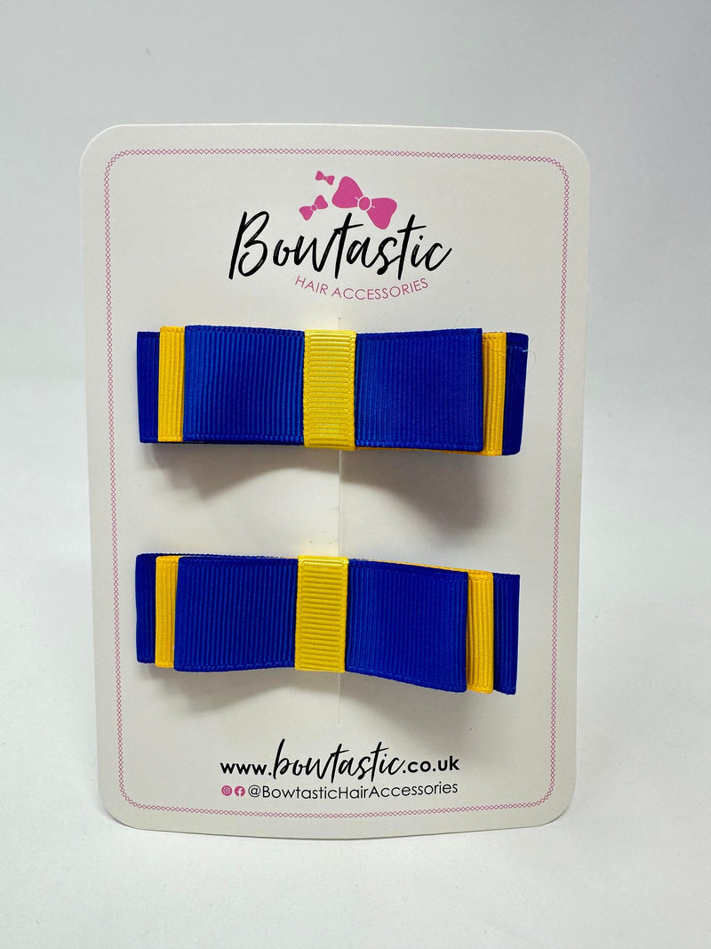 3 Inch Slide Bows - Royal Blue & Yellow Gold - 2 Pack