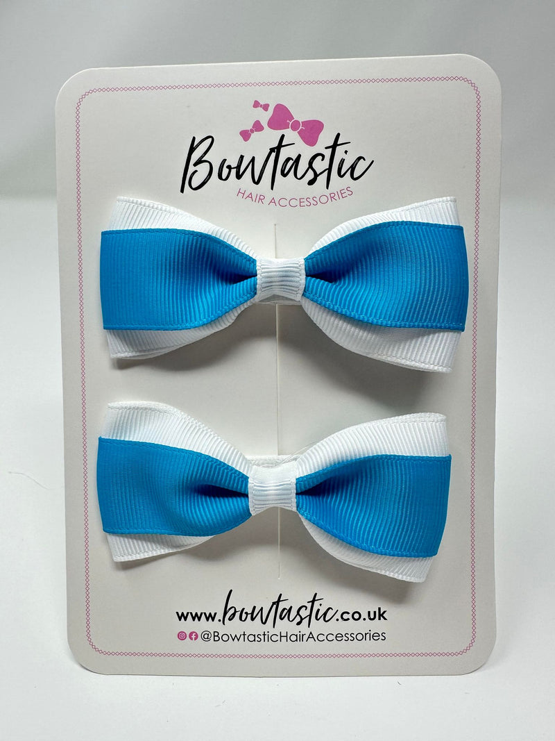 3 Inch Thin Tuxedo Bows - Turquoise & White - 2 Pack