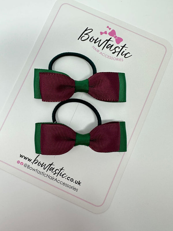 2.5 Inch Thin Style Bows Thin Elastic - Forest Green & Burgundy - 2 Pack