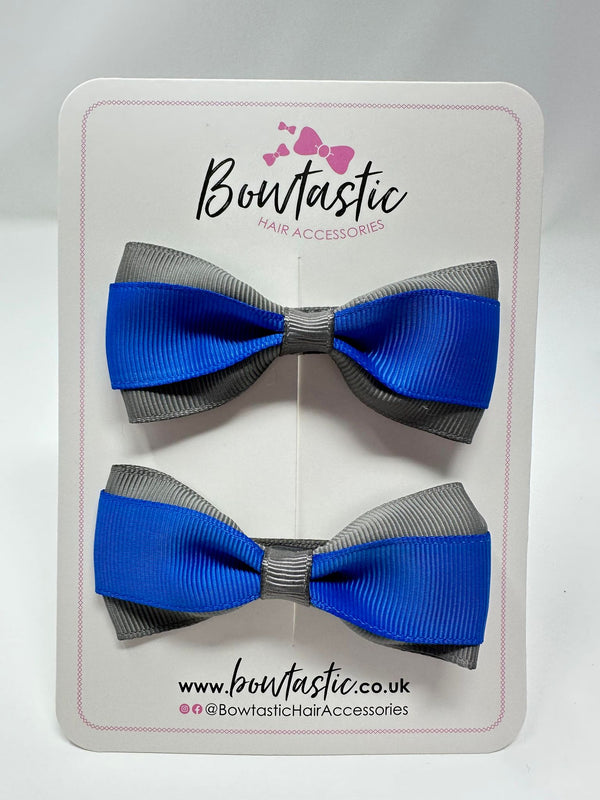 3 Inch Thin Tuxedo Bows - Royal Blue & Metal Grey - 2 Pack