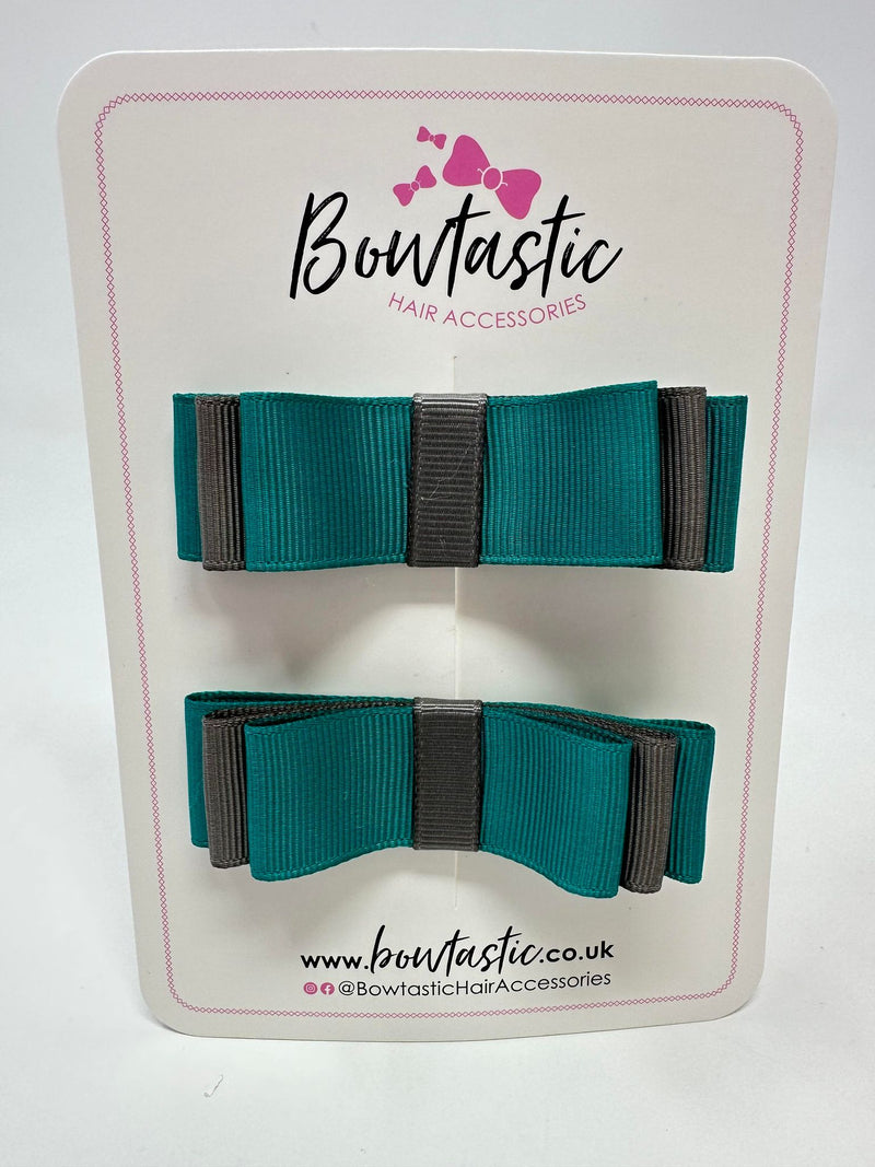 3 Inch Slide Bows - Jade Green & Metal Grey - 2 Pack