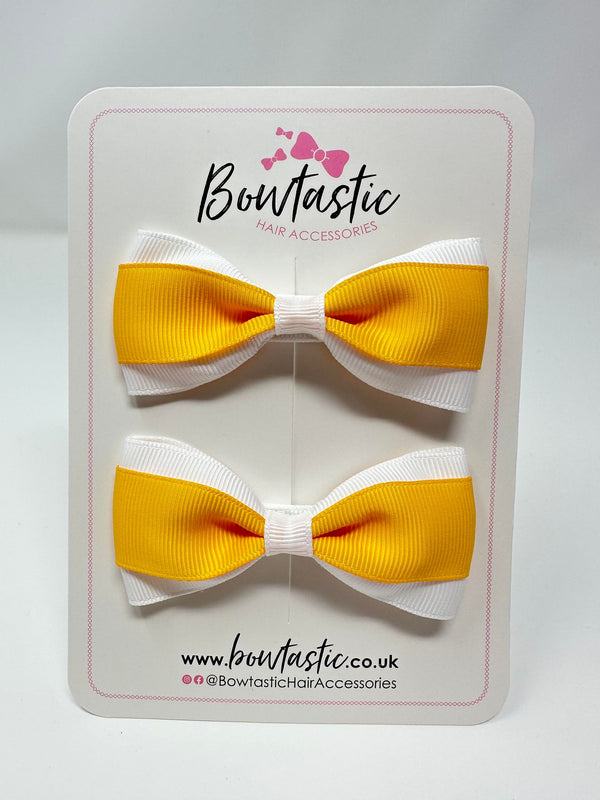 3 Inch Thin Tuxedo Bows - Yellow Gold & White - 2 Pack