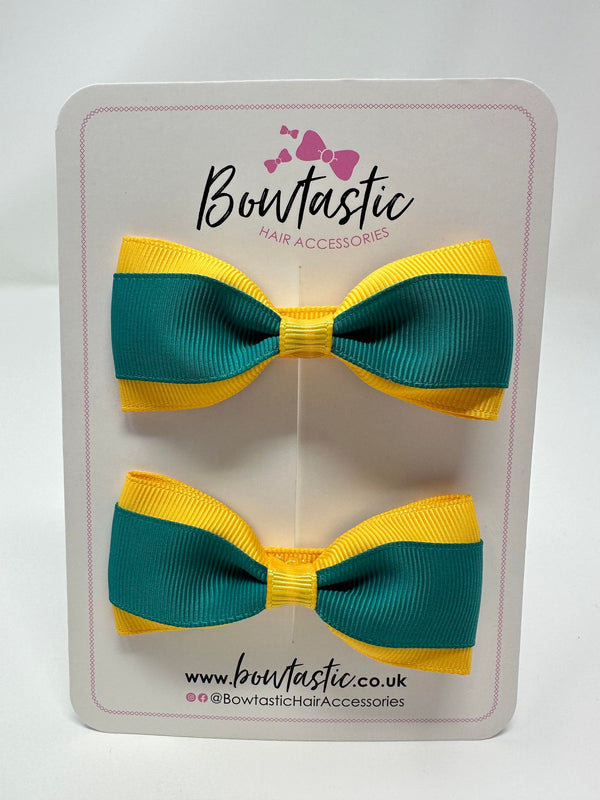 3 Inch Thin Tuxedo Bows - Jade Green & Yellow Gold - 2 Pack