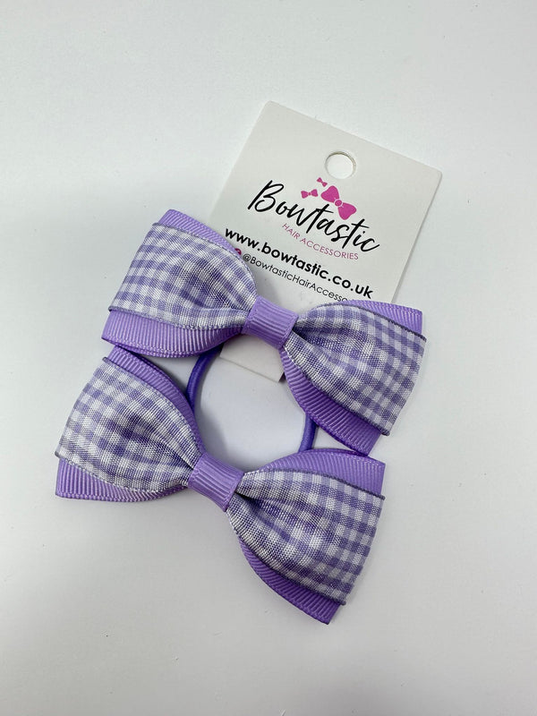 3 Inch Tuxedo Bow Thin Elastic - Lilac Gingham - 2 Pack