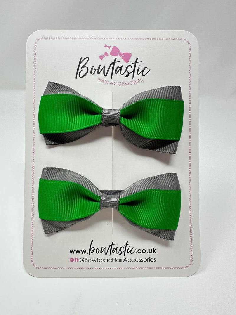 3 Inch Thin Tuxedo Bows - Emerald Green & Metal Grey - 2 Pack