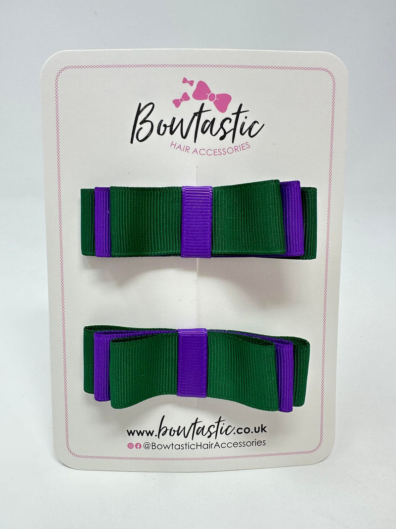 3 Inch Slide Bows - Forest Green & Purple - 2 Pack