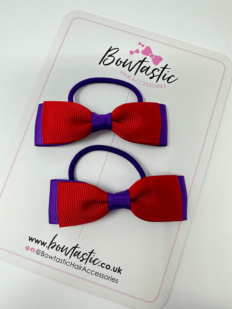 2.5 Inch Thin Style Bows Thin Elastic - Purple & Red - 2 Pack