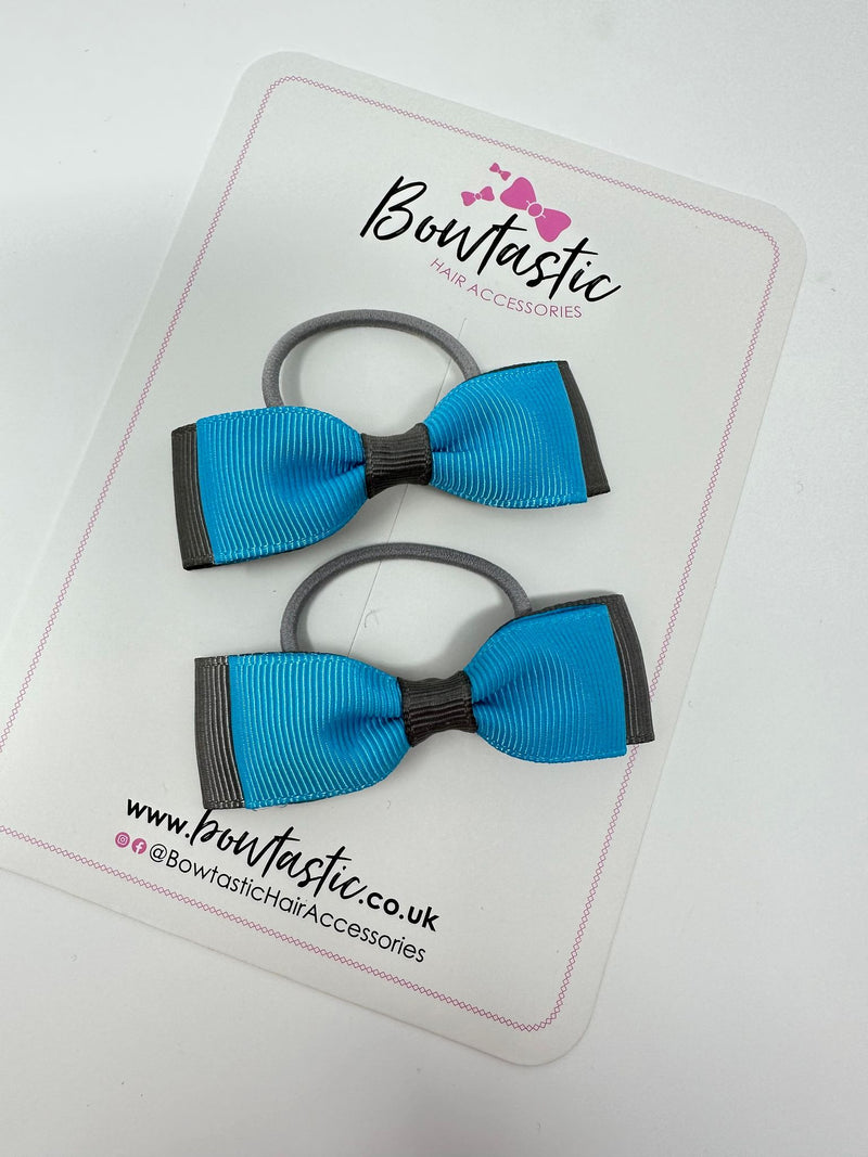 2.5 Inch Thin Style Bows Thin Elastic - Turquoise & Metal Grey - 2 Pack