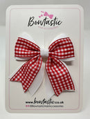 3 Inch Flat 2 Layer Tail Bow - Red & White Gingham
