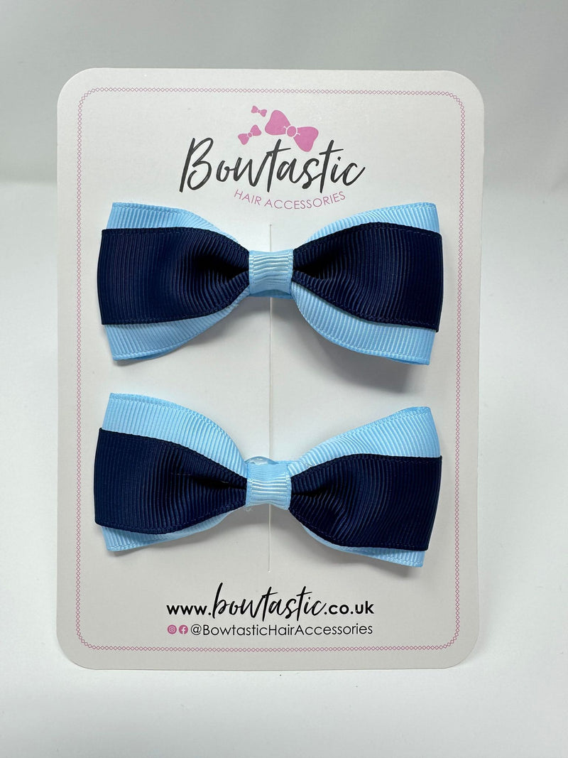 3 Inch Thin Tuxedo Bows - Navy & Blue Topaz - 2 Pack