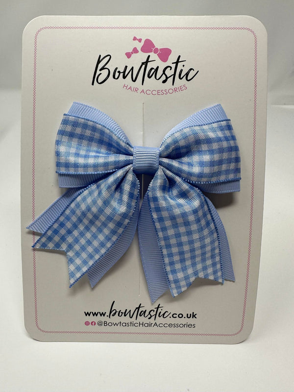 3 Inch Flat 2 Layer Tail Bow - Blue Gingham