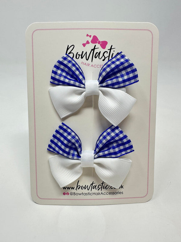 2.5 Inch Butterfly Bows - Royal Blue & White Gingham - 2 Pack