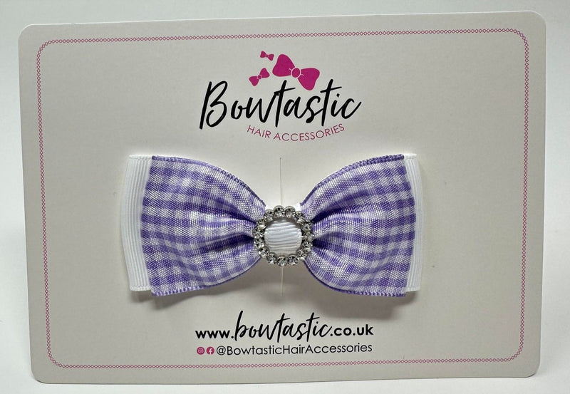 3 Inch Gem Bow - Lilac & White Gingham