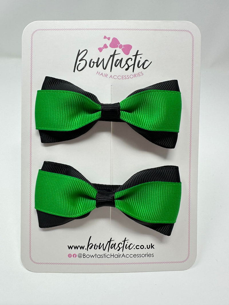 3 Inch Thin Tuxedo Bows - Emerald Green & Black - 2 Pack