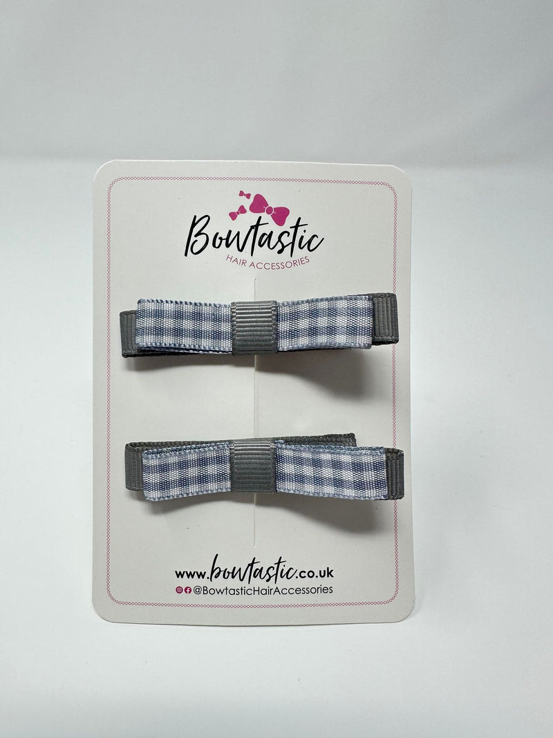 2.25 Inch Slide Bows - Grey Gingham - 2 Pack