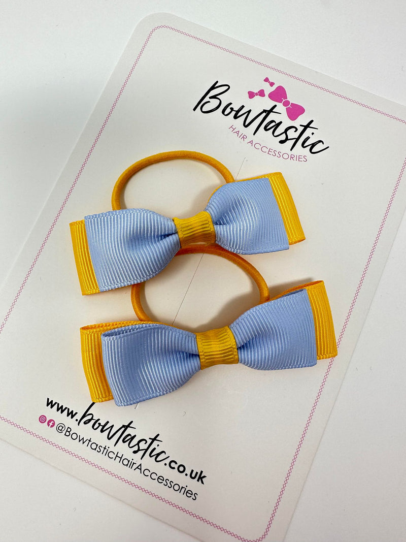 2.5 Inch Thin Style Bows Thin Elastic - Bluebell & Yellow Gold - 2 Pack