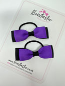 2.5 Inch Thin Style Bows Thin Elastic - Purple & Black - 2 Pack