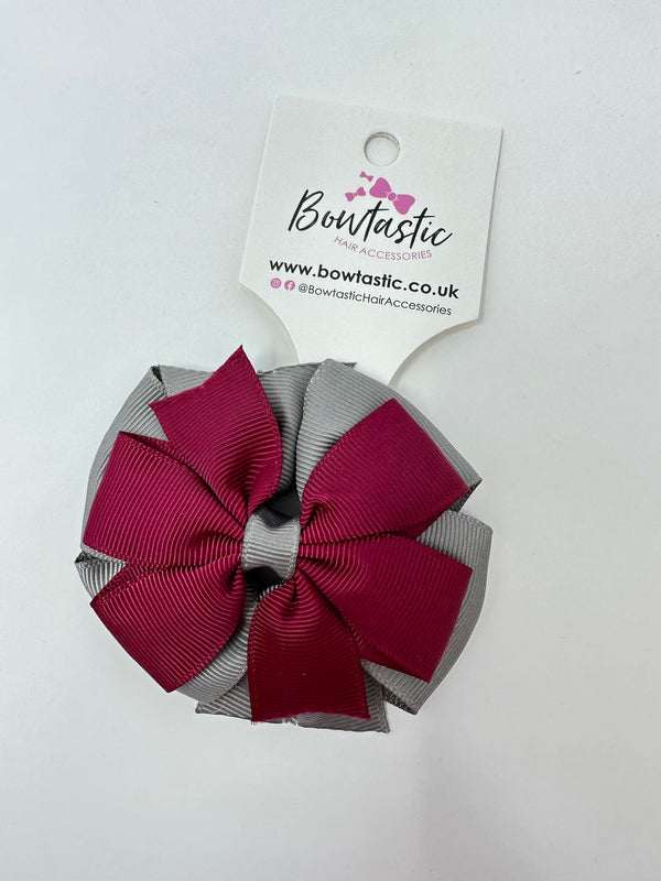 3 Inch Double Pinwheel Thin Elastic - Wine & Metal Grey