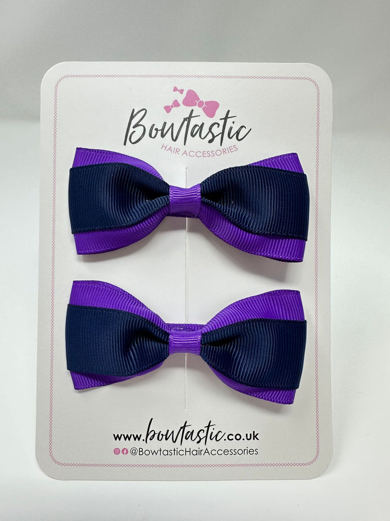 3 Inch Thin Tuxedo Bows - Purple & Navy - 2 Pack