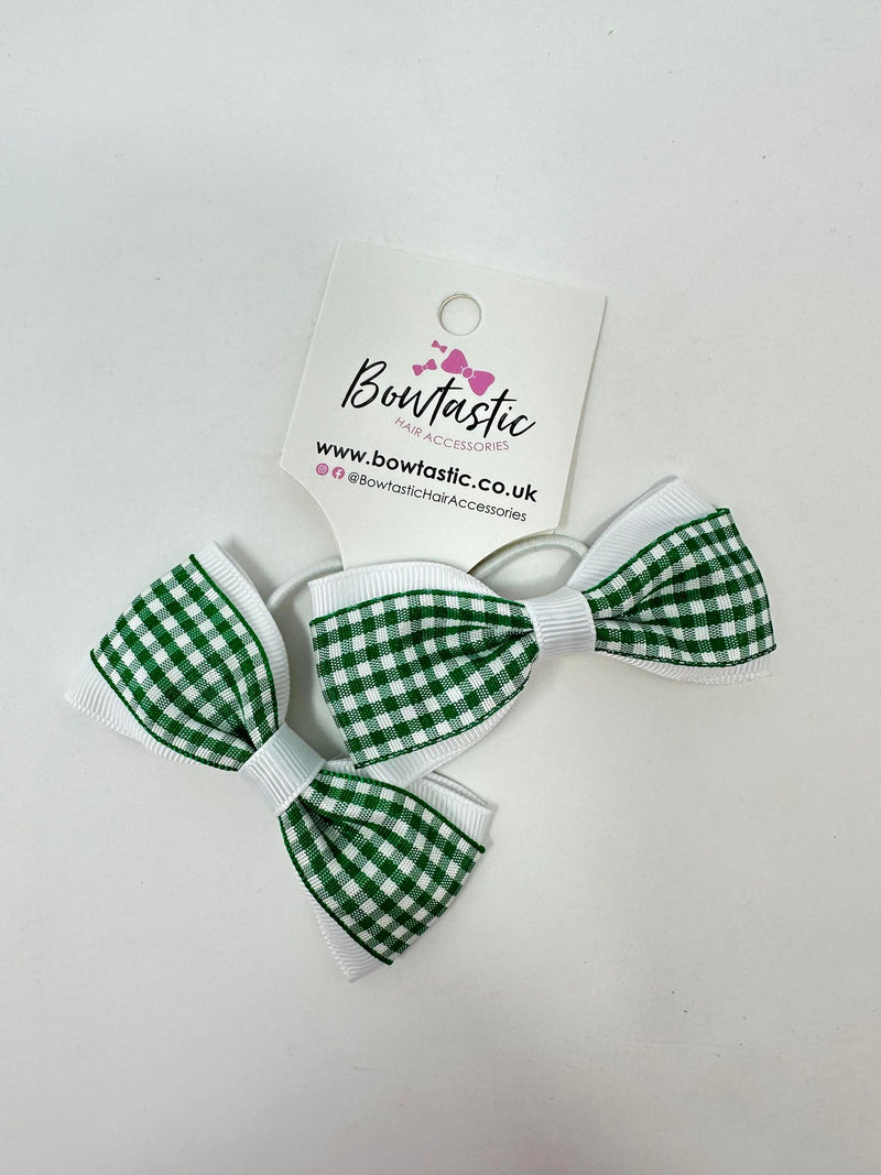 3 Inch Tuxedo Bow Thin Elastic - Green & White Gingham - 2 Pack