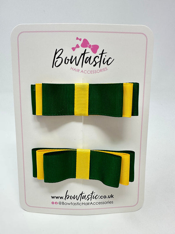 3 Inch Slide Bows - Forest Green & Yellow Gold - 2 Pack