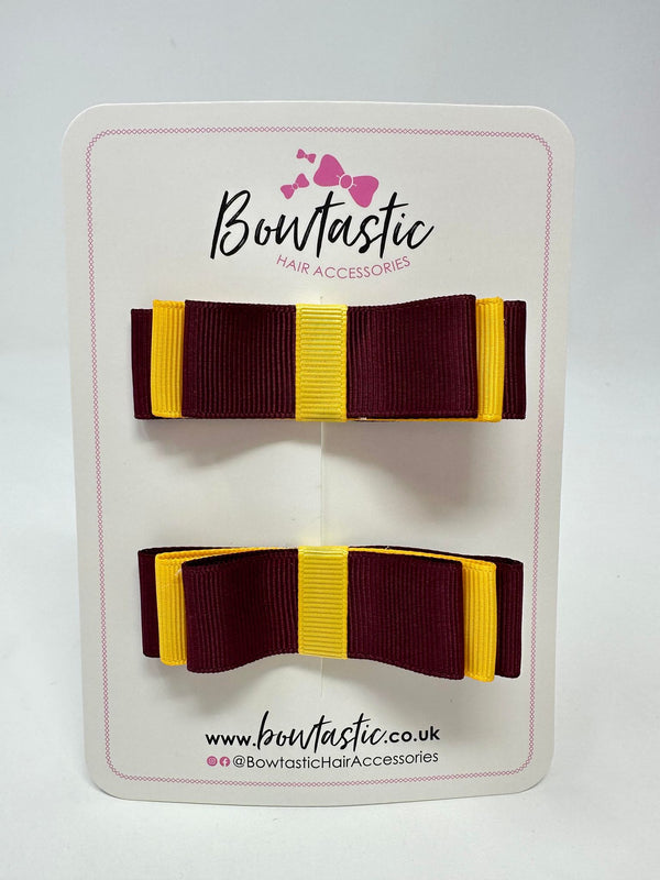 3 Inch Slide Bows - Burgundy & Yellow Gold - 2 Pack