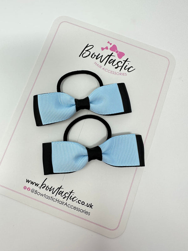 2.5 Inch Thin Style Bows Thin Elastic - Black & Blue Topaz - 2 Pack