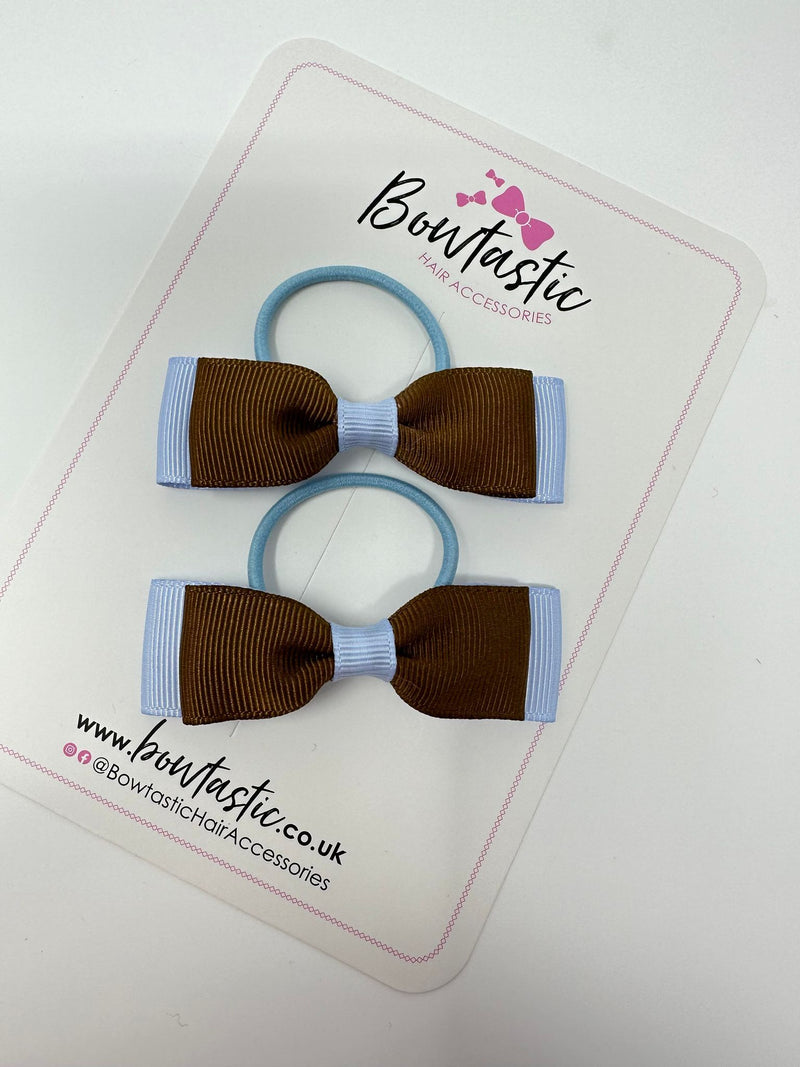 2.5 Inch Thin Style Bows Thin Elastic - Turftan & Bluebell - 2 Pack