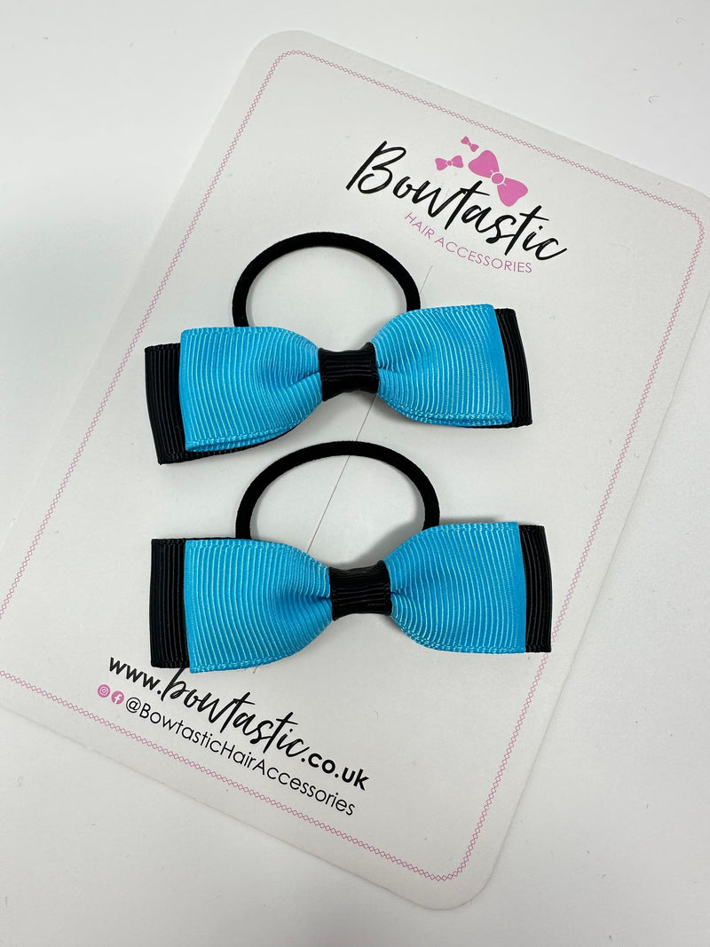 2.5 Inch Thin Style Bows Thin Elastic - Turquoise & Black - 2 Pack