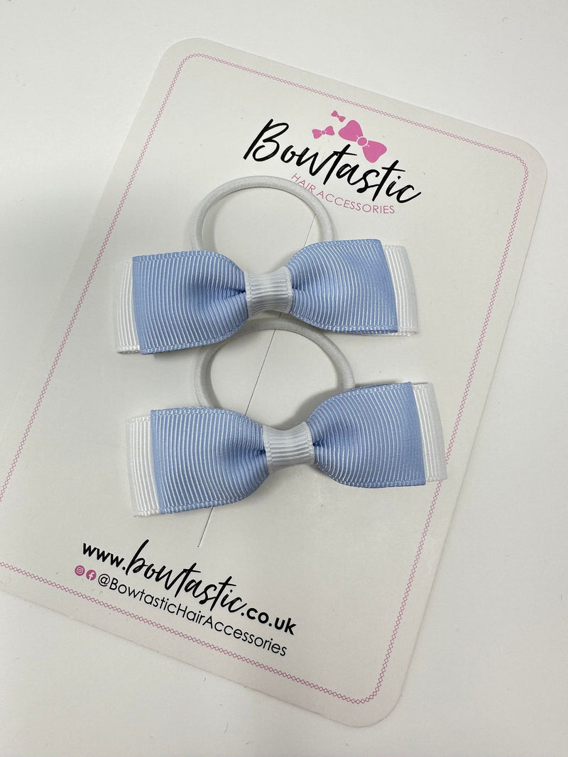 2.5 Inch Thin Style Bows Thin Elastic - Bluebell & White - 2 Pack