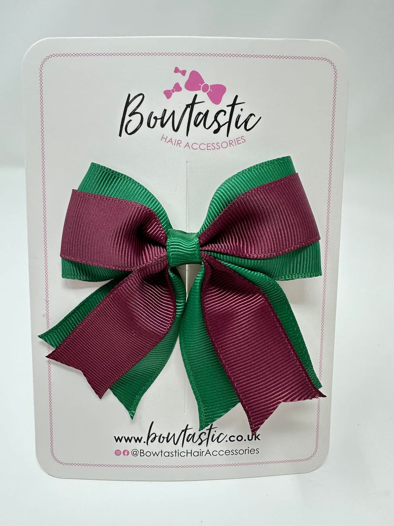 3 Inch Layer Tail Bow - Forest Green & Burgundy