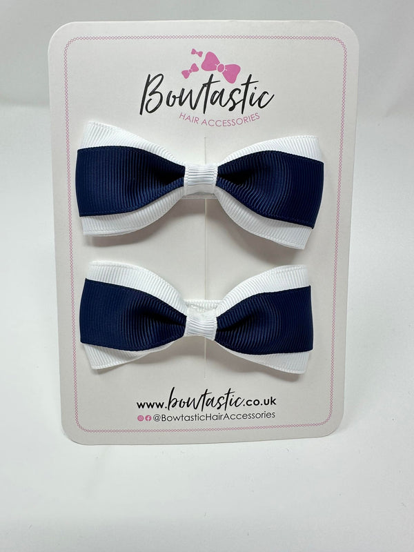 3 Inch Thin Tuxedo Bows - Navy & White - 2 Pack