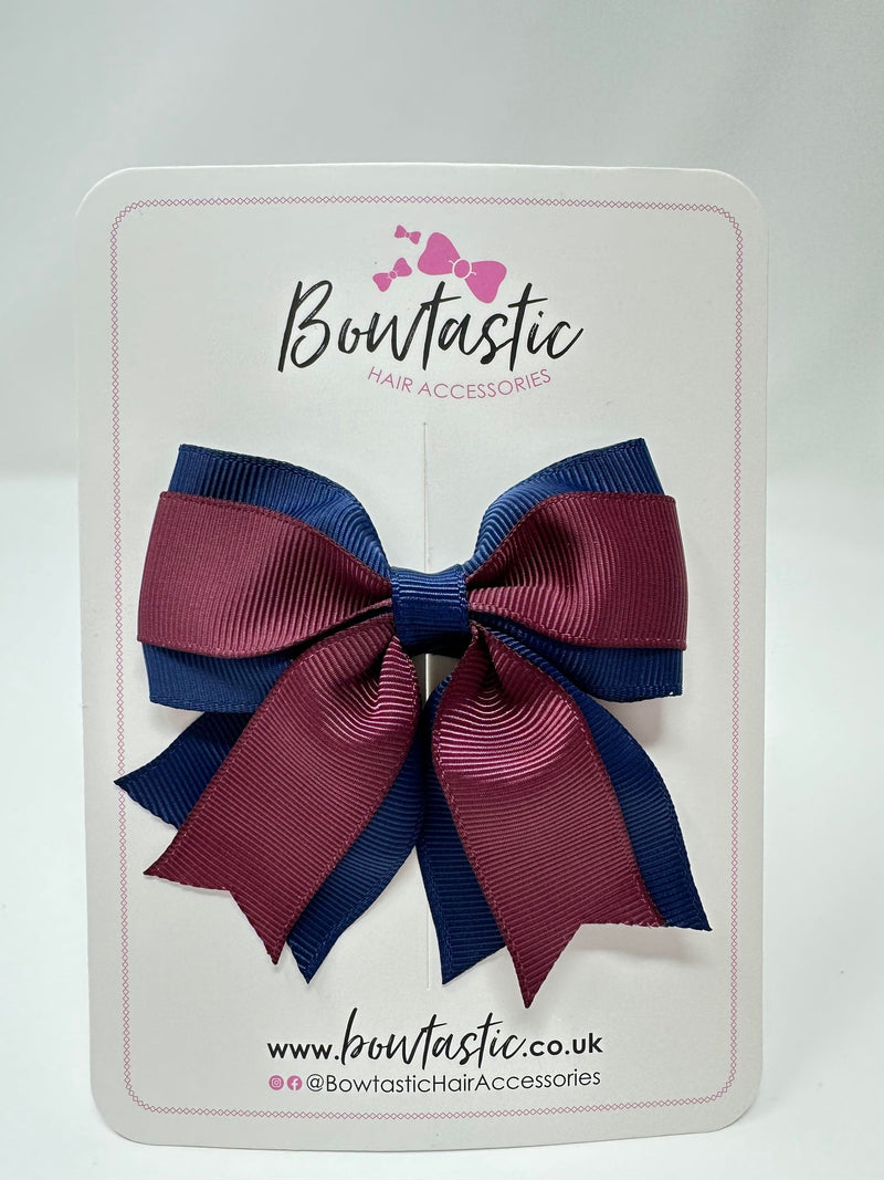 3 Inch Layer Tail Bow - Burgundy & Navy