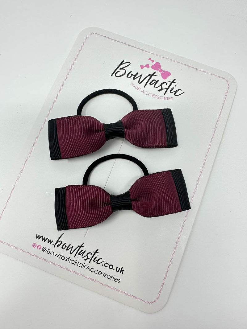 2.5 Inch Thin Style Bows Thin Elastic - Burgundy & Black - 2 Pack