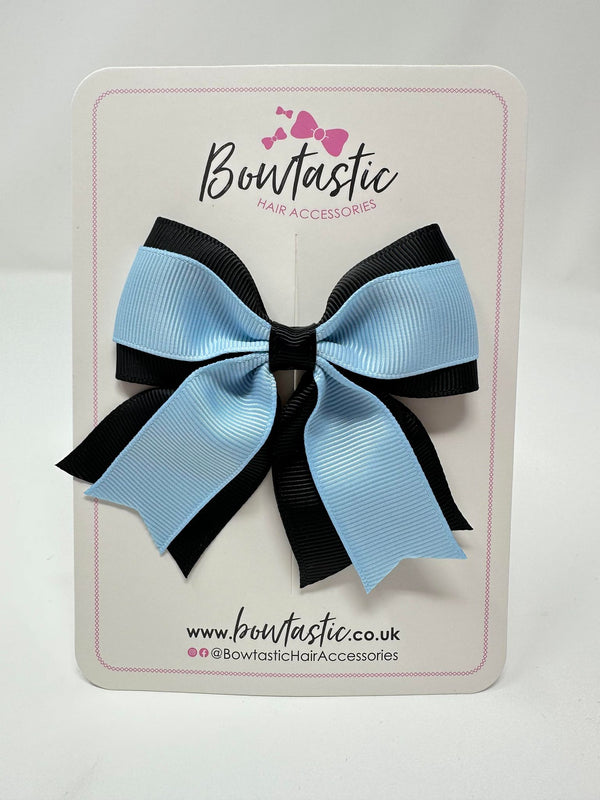 3 Inch Layer Tail Bow - Blue Topaz & Black