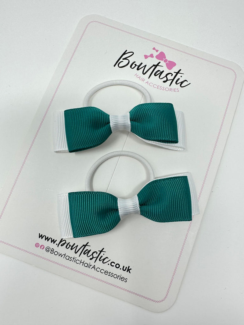 2.5 Inch Thin Style Bows Thin Elastic - Jade Green & White - 2 Pack