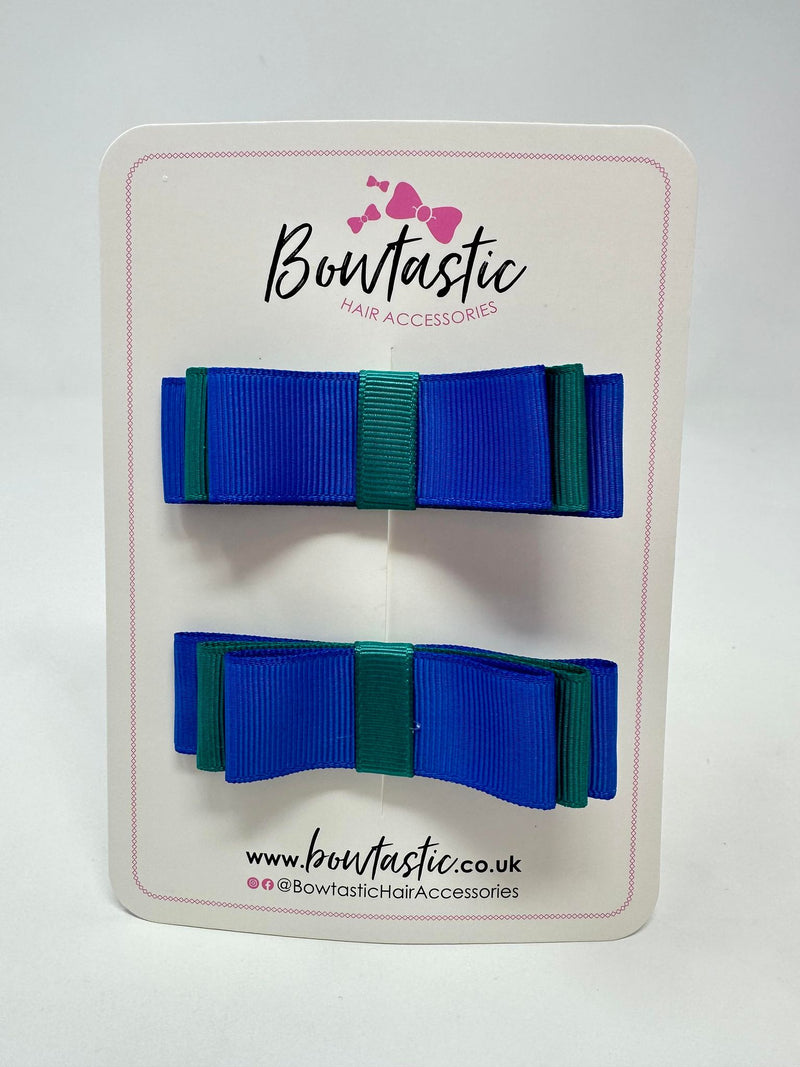 3 Inch Slide Bows - Royal Blue & Jade Green - 2 Pack